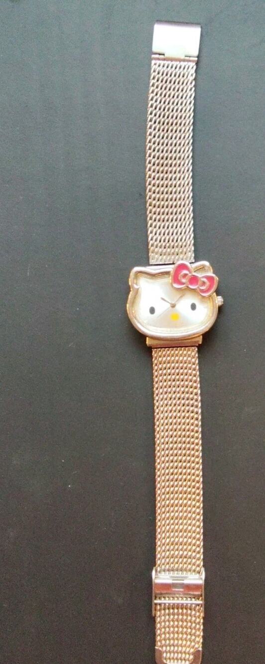 Hello Kitty Women's Watch Silver Mesh Band Analog Face Pink Bow Stainless Steel